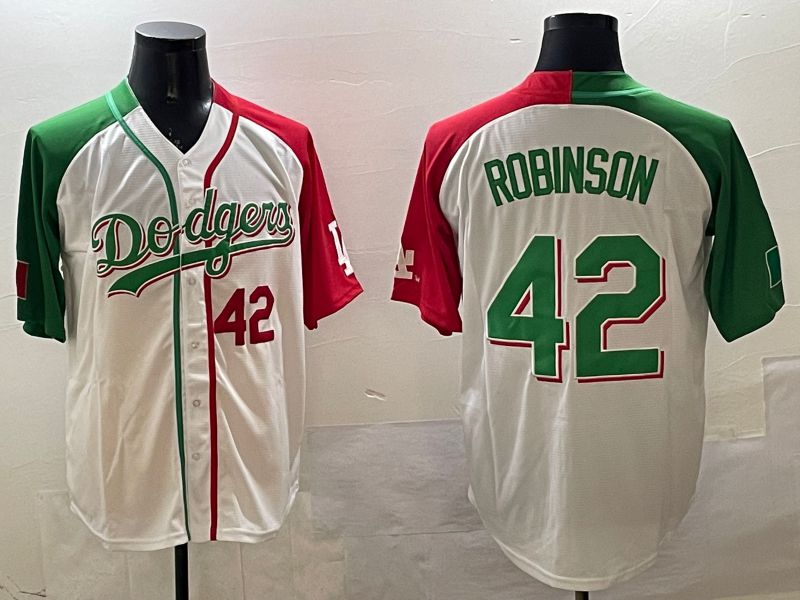 Men Los Angeles Dodgers #42 Robinson White Green Game 2025 Nike MLB Jersey style 7